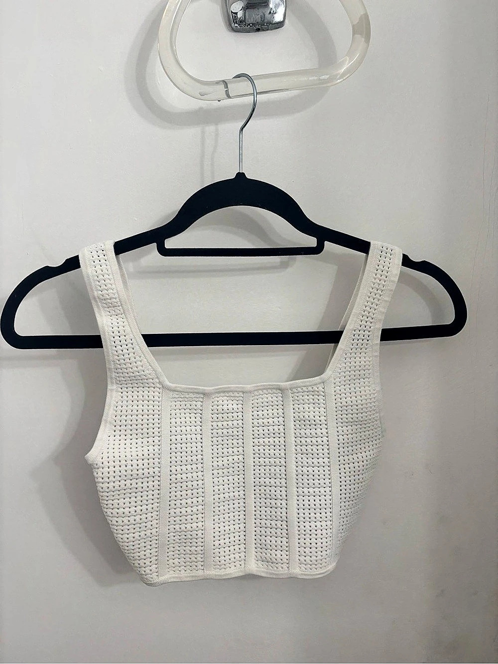 Babaton Sculpt Knit Squareneck Cropped Tank White XS